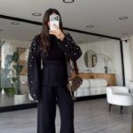 Black Pearl Embellished Sweater and Pants Set