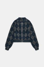 Navy Argyle Wool Zip-Up Jacket - Image 3