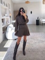 Brown Knit Long Sleeve Mini Dress