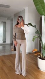 Rose Spanish Leg Lycra Trousers - Beige