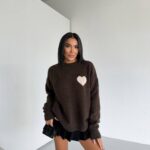 Brown Sweater With White Heart Patch