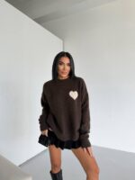 Brown Sweater With White Heart Patch
