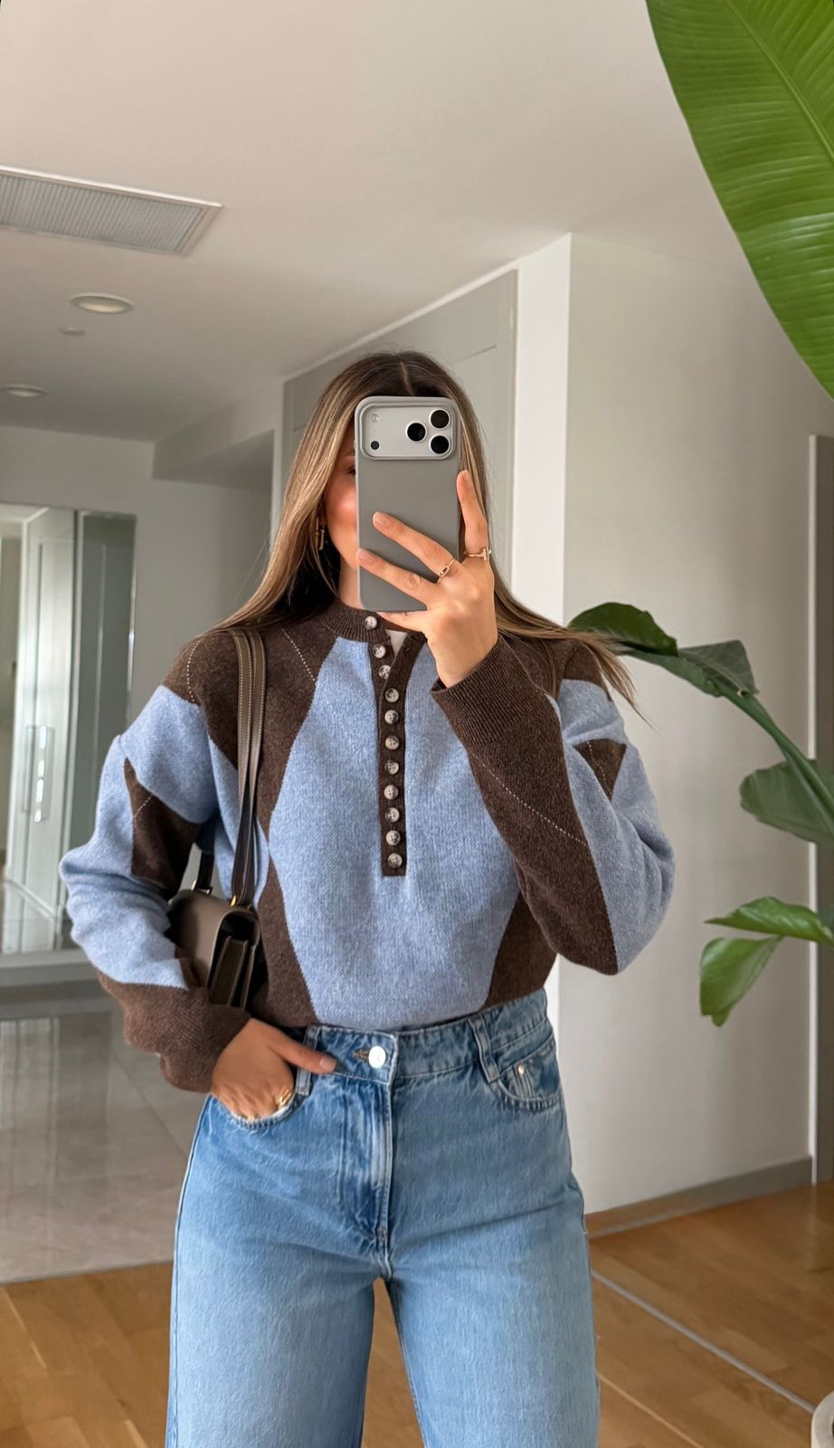 7064bc57-080c-430a-8bf7-79630058bedf Brown and Blue Button Neck Sweater - Image 1