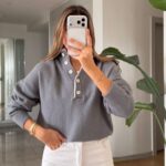 Buttoned V-Neck Knit grey