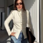 White High Neck Button Up Blouse