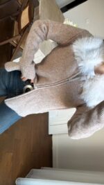 Beige Zip Up Sweater With Faux Fur Collar - Image 3