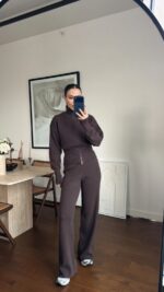 Brown Knit Zip-Up Lounge Set - Image 3