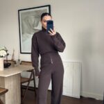 Brown Knit Zip-Up Lounge Set