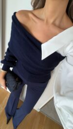 Shirt Sleeve Design Knitwear - Navy Blue - Image 2