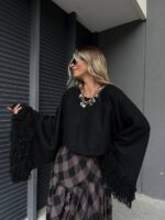 Noir Fringe Cuff Sweater