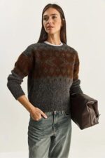 Grey and Brown Patterned Sweater - Image 2