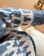 Blue and White Patterned Knit Sweater - Image 5