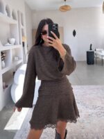 Brown Knit Long Sleeve Mini Dress - Image 2