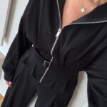 Black Zip-Up Belted Loungewear Set