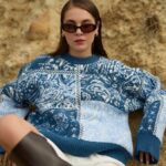 Bohemian Patterned Loose Blue Knitwear