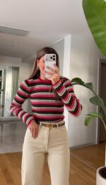 Patterned Rib Sweater Red & Brown