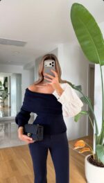 Shirt Sleeve Design Knitwear - Navy Blue