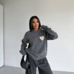 Grey Heart Patch Knit Sweater