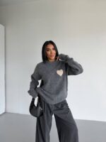 Grey Heart Patch Knit Sweater