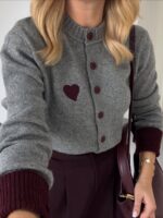 HEART EMBROIDERY DETAIL SOFT TEXTURED GRAY CARDIGAN - Image 3