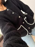 Black Sherpa Sweater With Contrast Trim - Image 2
