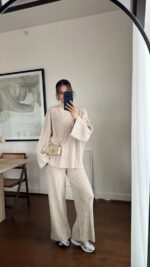 ROUND COLLAR KNITWEAR TROUSERS SET