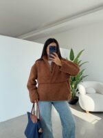 Brown Fleece Half Zip Sweater