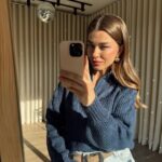 INDIGO COLLAR JEAN MODEL OVERSIZE KNITWEAR SWEATER