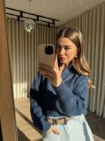 INDIGO COLLAR JEAN MODEL OVERSIZE KNITWEAR SWEATER