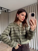 Green Striped Button-Up Knit Sweater - Image 2