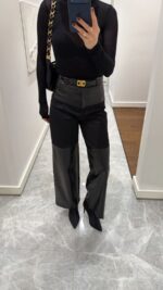 Black Faux Leather Patchwork Pants