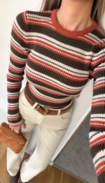 Patterned Rib Sweater Brown & Black - Image 2