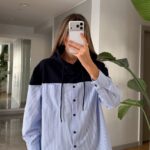 Striped Blue and Black Hooded Shirt