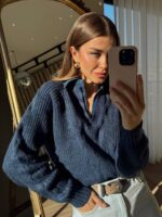 INDIGO COLLAR JEAN MODEL OVERSIZE KNITWEAR SWEATER - Image 2