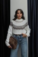 White COLLAR SCANDINAVIAN PATTERNED SWEATER - Image 2
