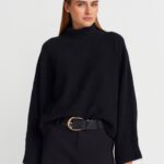 Black Mock Neck Oversized Sweater