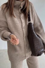 Beige Ribbed Knit Loungewear Set - Image 2