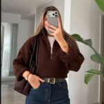 Brown Half Zip Knit Sweater