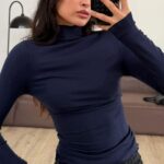 Navy Blue Long Sleeve Turtleneck Top