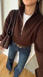 Brown Half Zip Knit Sweater - Image 2