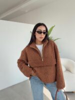 Brown Fleece Half Zip Sweater - Image 2