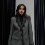 Gray Blazer With Black Lace Trim