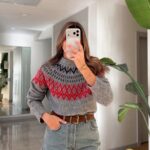 Grey Knit Sweater With Red Fair Isle Pattern