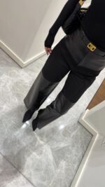Black Faux Leather Patchwork Pants - Image 2