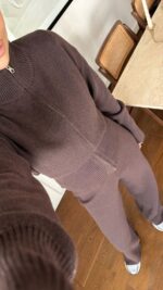 Brown Knit Zip-Up Lounge Set - Image 4