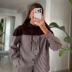 Brown Striped Button-Up Hooded Shirt