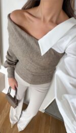 Shirt Sleeve Design Knitwear - Mink - Image 2