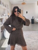 Brown Knit Long Sleeve Mini Dress - Image 3