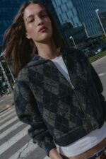 Navy Argyle Wool Zip-Up Jacket - Image 2