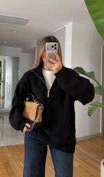 Black Half Zip Knit Sweater - Image 2